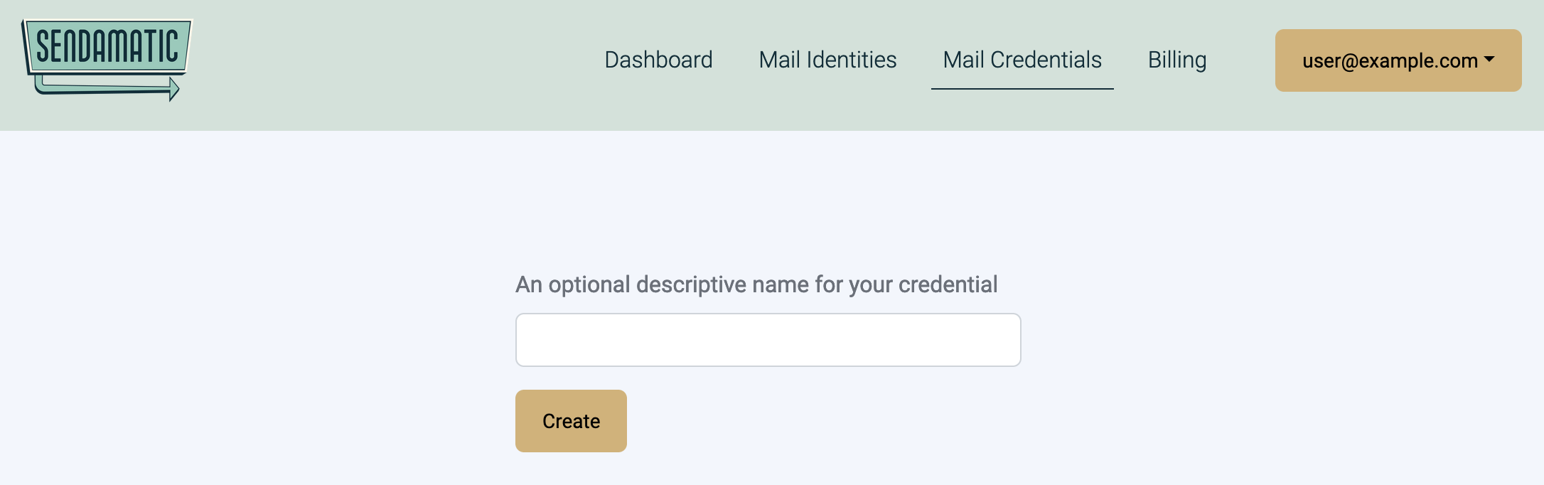 Mail credential create screen
